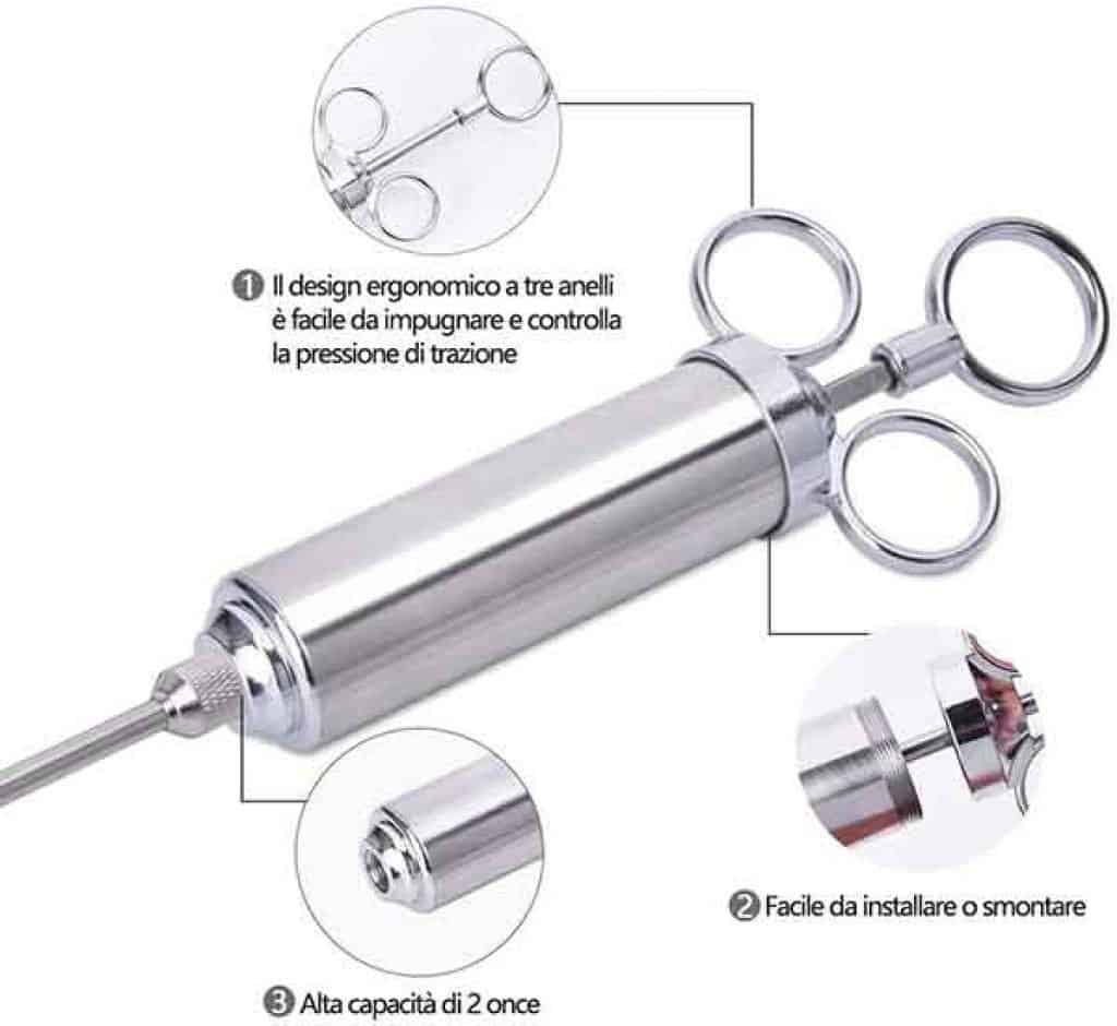 Siringa Per Marinatura In Acciaio Inox Con Artigli - Set Completo Per Carne